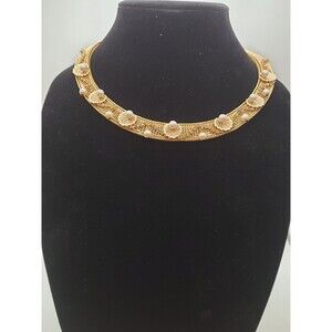 Rare Vintage Signed Hobe Choker, Pearls Rhinestones And Lily Pads, Perfect